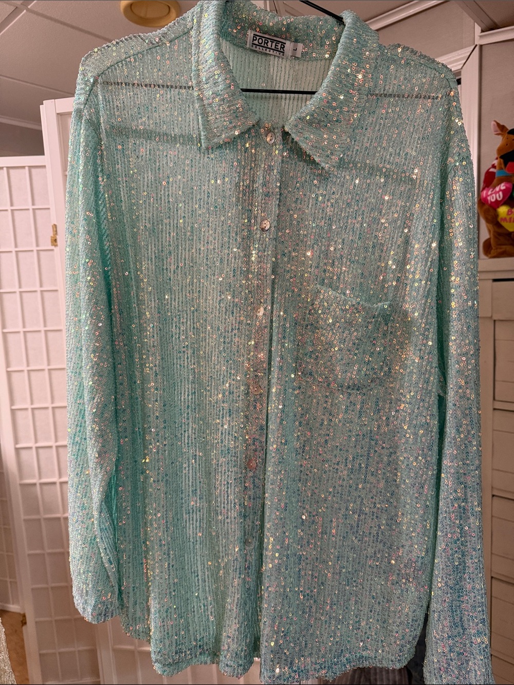Women’s Mint & White Sequin Button-Up Shirts